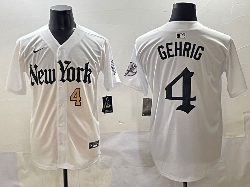 Men 2025 New York Yankees #4 Gehrig White Five generations Joint Name Nike MLB Jersey style 2->new york yankees->MLB Jersey